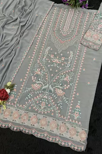 Heavy fox georgette with embroidery sequin & khatli work semistitched suit