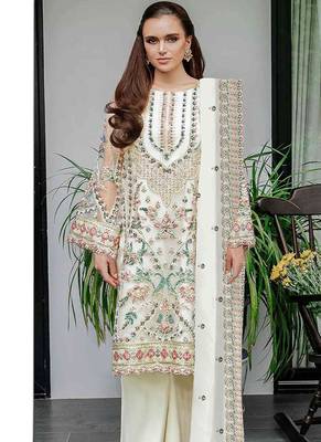 Heavy fox georgette with embroidery sequin & khatli work Un-stitched suit 1