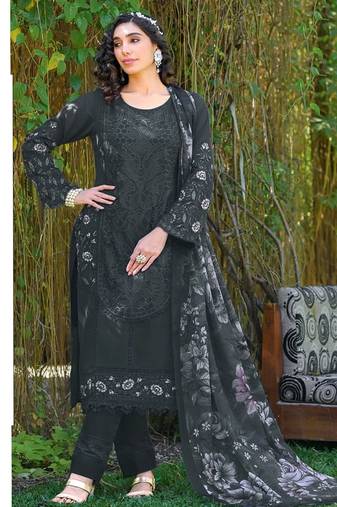 Heavy fox georgette with embroidery sequence work unstitched pakistani suit
