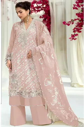 Heavy fox georgette with embroidery work with zarkan unstitched pakistani suit