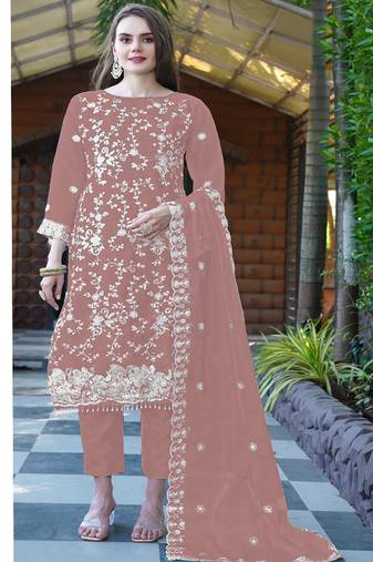 Heavy orgenza with embroidery sequence  with moti work Un-stitched pakistani suit