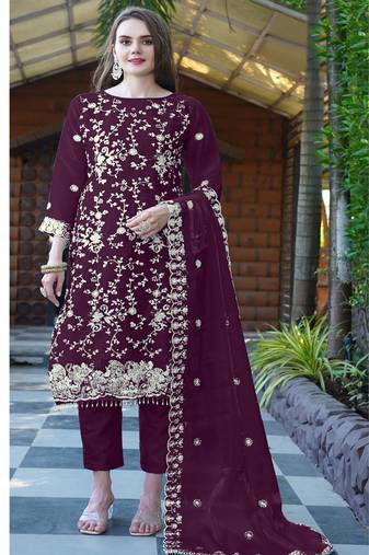 Heavy orgenza with embroidery sequence  with moti work Un-stitched pakistani suit
