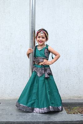    roman silk blend navratri lehenga choli for kids | color splash edition 2025    1