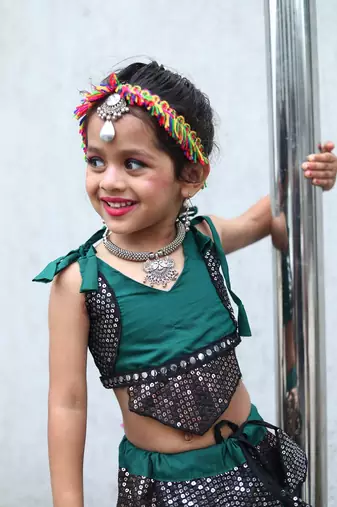    roman silk blend navratri lehenga choli for kids | color splash edition 2025   
