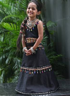    roman silk blend navratri lehenga choli for kids | color splash edition 2025    1