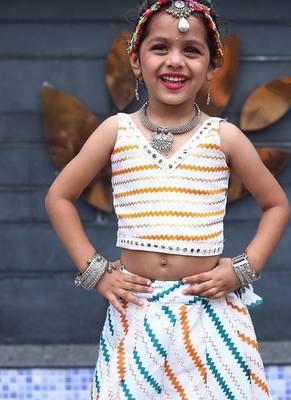    roman silk blend navratri lehenga choli for kids | color splash edition 2025    3