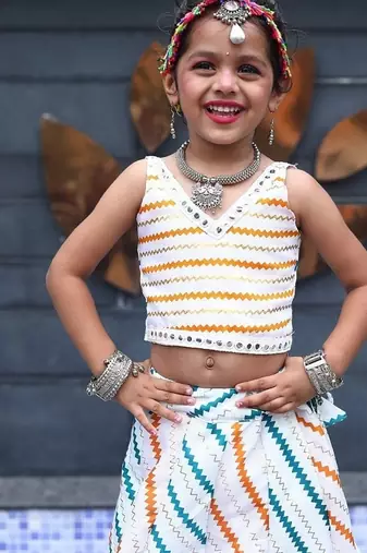    roman silk blend navratri lehenga choli for kids | color splash edition 2025   