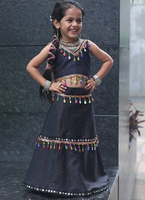    roman silk blend navratri lehenga choli for kids | color splash edition 2025    2