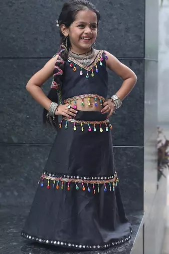    roman silk blend navratri lehenga choli for kids | color splash edition 2025   