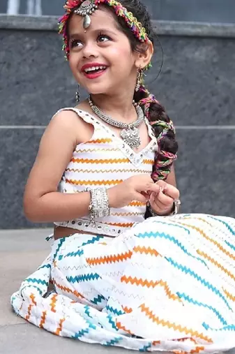    roman silk blend navratri lehenga choli for kids | color splash edition 2025   