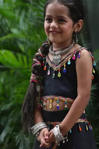    roman silk blend navratri lehenga choli for kids | color splash edition 2025   