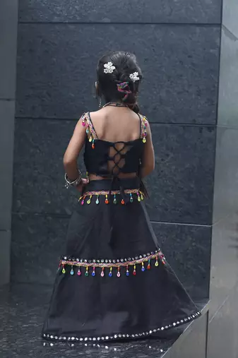    roman silk blend navratri lehenga choli for kids | color splash edition 2025   