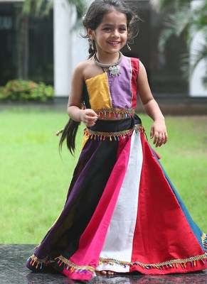    roman silk blend navratri lehenga choli for kids | color splash edition 2025    1