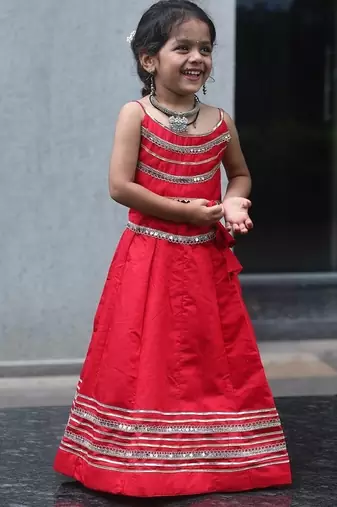    roman silk blend navratri lehenga choli for kids | color splash edition 2025   