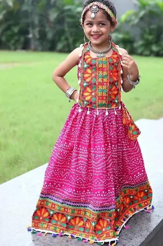 “roman silk navratri lehenga choli for kids | color splash edition 2025”