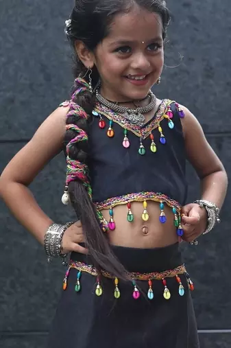    roman silk blend navratri lehenga choli for kids | color splash edition 2025   