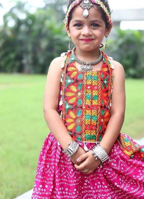    roman silk blend navratri lehenga choli for kids | color splash edition 2025    2
