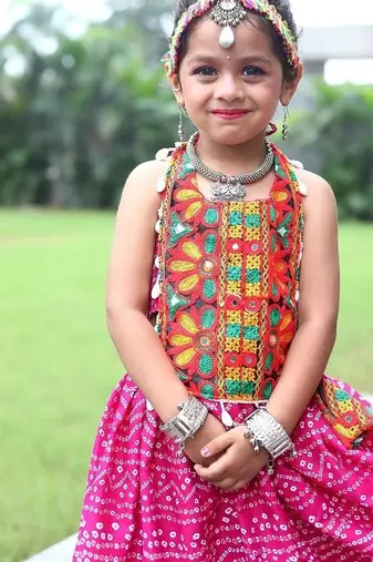    roman silk blend navratri lehenga choli for kids | color splash edition 2025   
