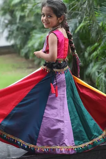    roman silk blend navratri lehenga choli for kids | color splash edition 2025   