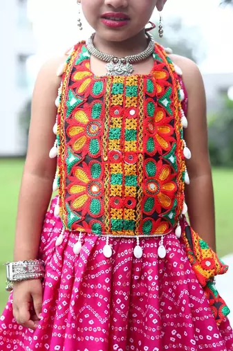    roman silk blend navratri lehenga choli for kids | color splash edition 2025   
