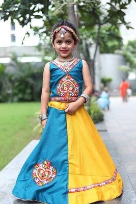    roman silk blend navratri lehenga choli for kids | color splash edition 2025    1
