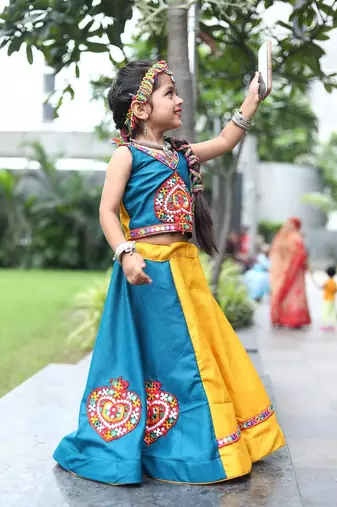    roman silk navratri lehenga choli for kids | color splash edition 2025   