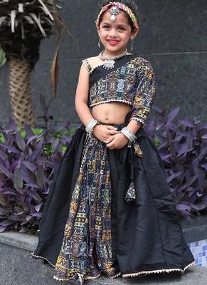    roman silk blend navratri lehenga choli for kids | color splash edition 2025    1