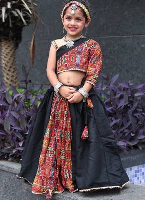   roman silk blend navratri lehenga choli for kids | color splash edition 2025    1