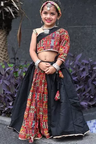 “roman silk navratri lehenga choli for kids | color splash edition 2025”