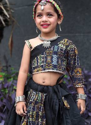    roman silk blend navratri lehenga choli for kids | color splash edition 2025    2