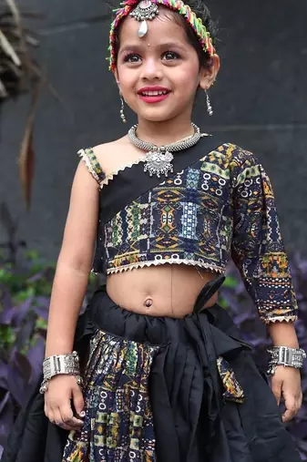    roman silk blend navratri lehenga choli for kids | color splash edition 2025   