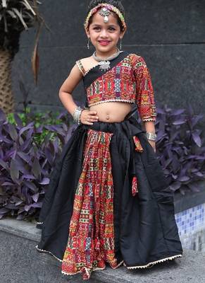    roman silk blend navratri lehenga choli for kids | color splash edition 2025    2