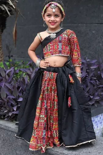    roman silk blend navratri lehenga choli for kids | color splash edition 2025   