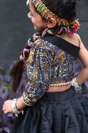    roman silk blend navratri lehenga choli for kids | color splash edition 2025   