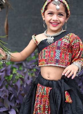    roman silk blend navratri lehenga choli for kids | color splash edition 2025    3