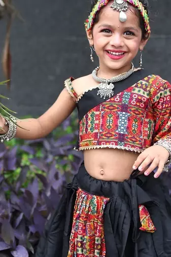    roman silk blend navratri lehenga choli for kids | color splash edition 2025   