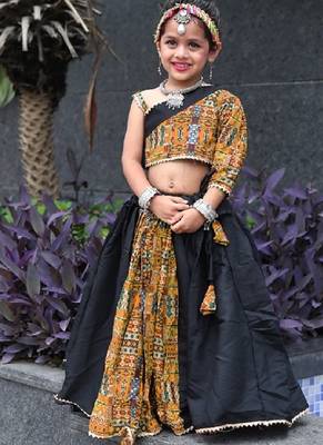    roman silk blend navratri lehenga choli for kids | color splash edition 2025    1