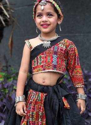    roman silk blend navratri lehenga choli for kids | color splash edition 2025    5