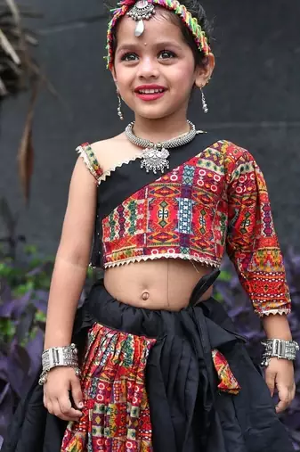    roman silk blend navratri lehenga choli for kids | color splash edition 2025   