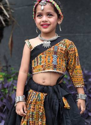    roman silk blend navratri lehenga choli for kids | color splash edition 2025    2