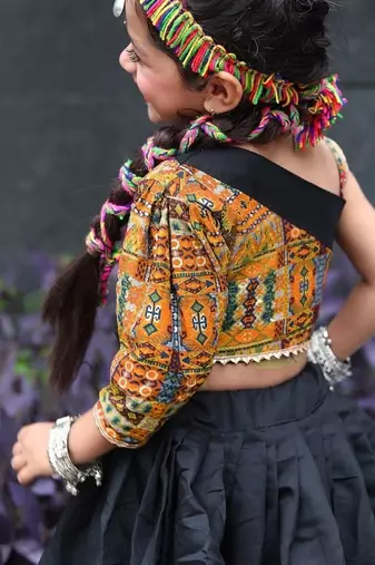    roman silk blend navratri lehenga choli for kids | color splash edition 2025   