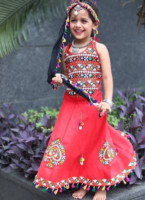    roman silk blend navratri lehenga choli for kids | color splash edition 2025    1