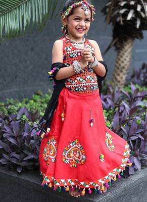    roman silk blend navratri lehenga choli for kids | color splash edition 2025    2