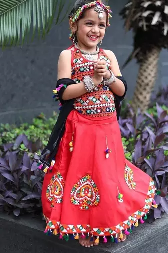    roman silk blend navratri lehenga choli for kids | color splash edition 2025   