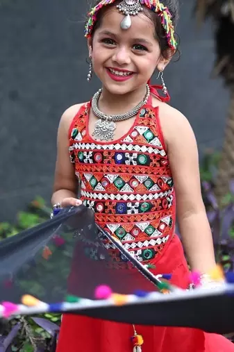    roman silk blend navratri lehenga choli for kids | color splash edition 2025   