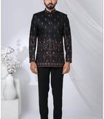 Black rayon embroidered bandhgala for mens