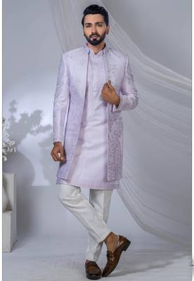 Purple silk embroidered bandhgala for mens 1
