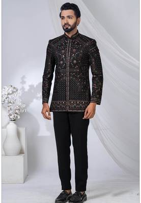 Black rayon embroidered bandhgala for mens 1