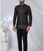 Black rayon embroidered bandhgala for mens