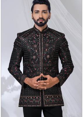 Black rayon embroidered bandhgala for mens 2